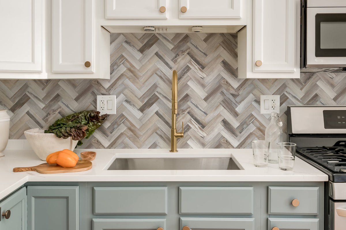 herringbone tile stick on kitchen