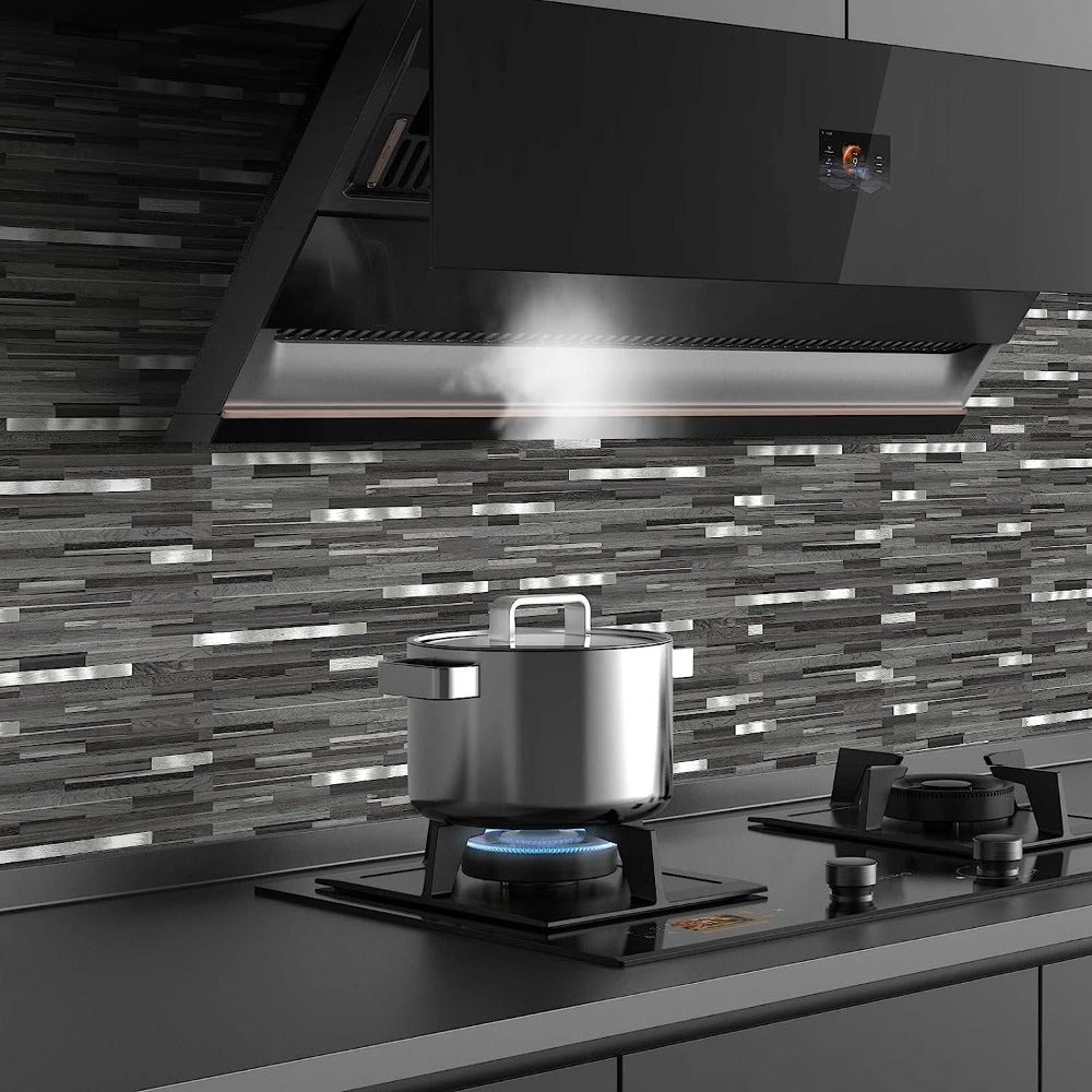 PVC Black Grey Wood Look Peel and Stick Backsplash For Kitchen