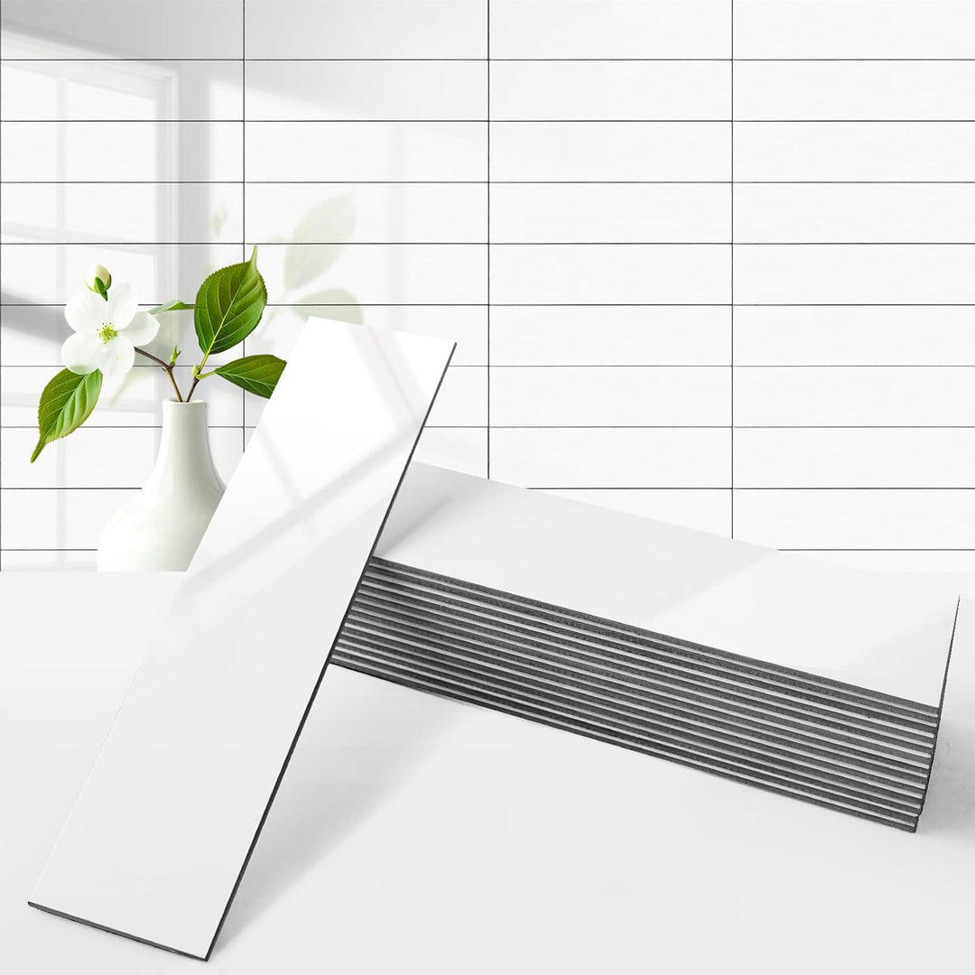 Glossy White  Peel and Stick Backsplash  Brick Subway Tile