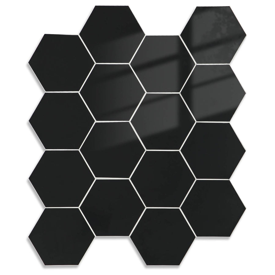 Hexagon Peel and Stick Tiles PVC  Black  Backsplash