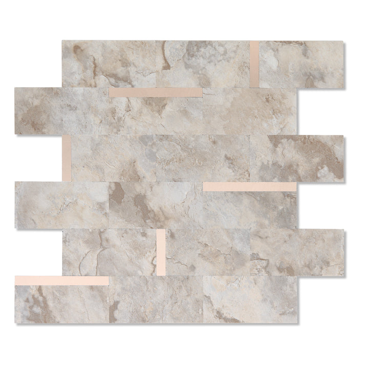 12" X 12" Ecru Stein gemischt Metall Abziehen und Aufkleben Subway Fliesen Backsplash