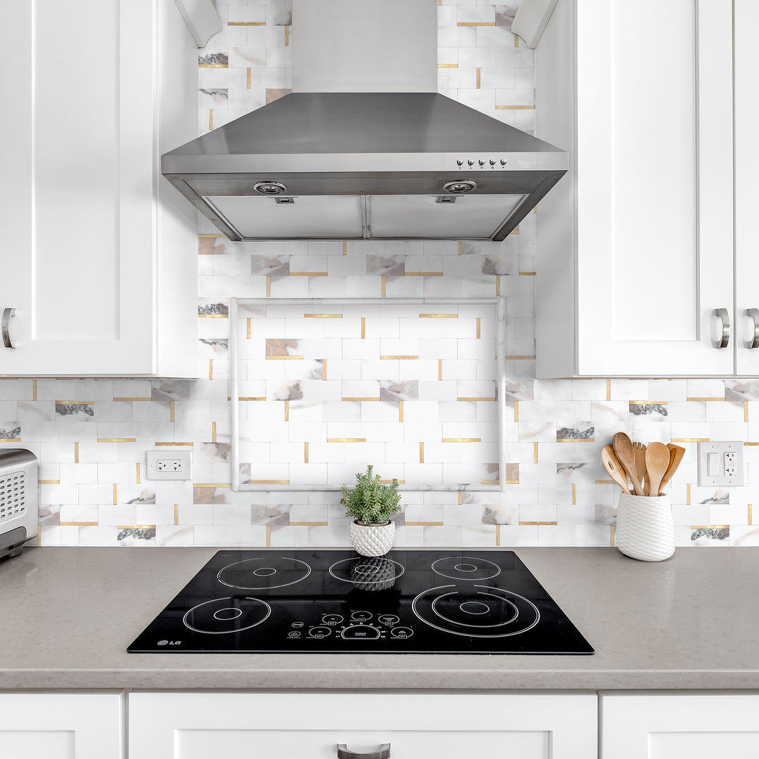 12" X 12" Marmor gemischt Gold Metall Abziehen und Aufkleben Subway Fliesen Backsplash