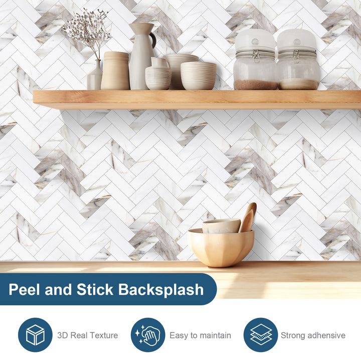 11,18" X 10" Marmor Calacata Fischgrätfliesen Abziehen und Aufkleben Spritzschutz