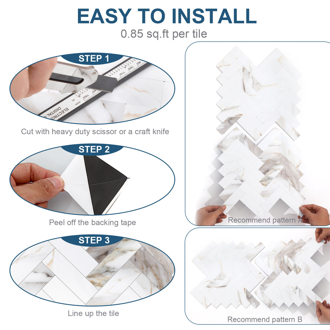 11,18" X 10" Marmor Calacata Fischgrätfliesen Abziehen und Aufkleben Spritzschutz