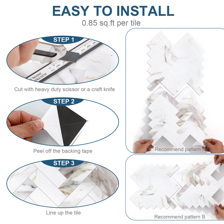 11,18" X 10" Marmor Calacata Fischgrätfliesen Abziehen und Aufkleben Spritzschutz