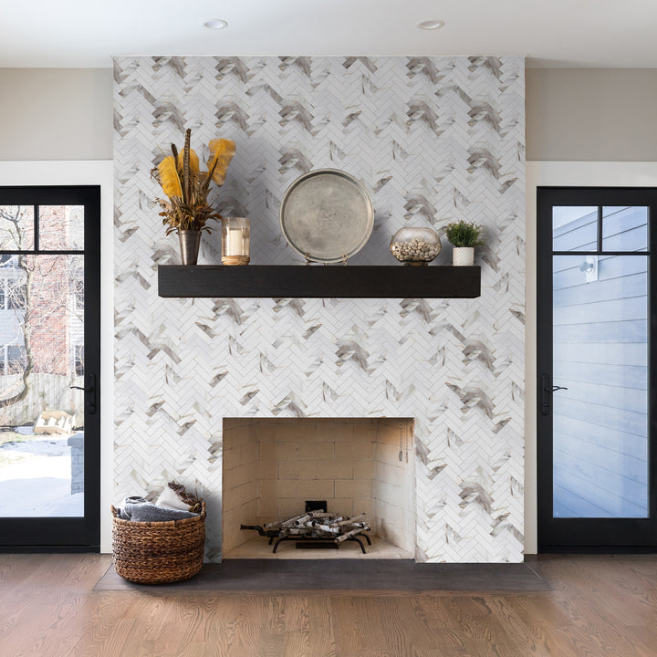 11,18" X 10" Marmor Calacata Fischgrätfliesen Abziehen und Aufkleben Spritzschutz