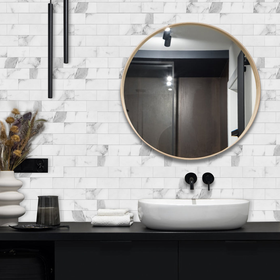 12" X 12" Marmor Weiß Abziehen und Aufkleben Wandfliese Stein Textur U-Bahn-Fliese