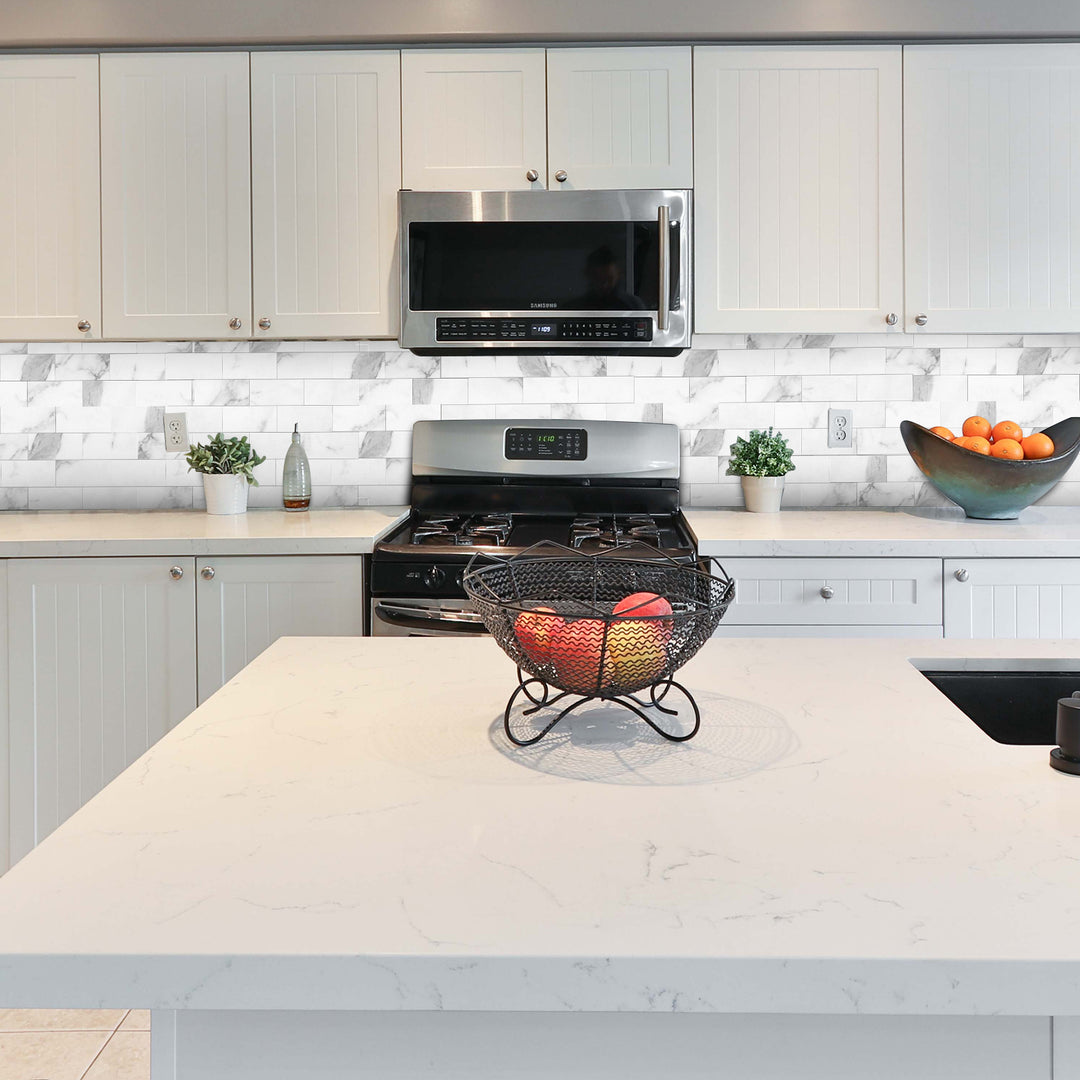 12" X 12" Marmor Weiß Abziehen und Aufkleben Wandfliese Stein Textur U-Bahn-Fliese