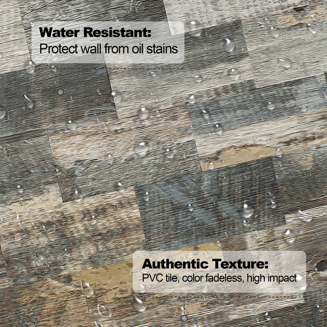 12" X 12" Hellgraue U-Bahn-Fliese aus PVC mit Holzstruktur, Spritzschutz