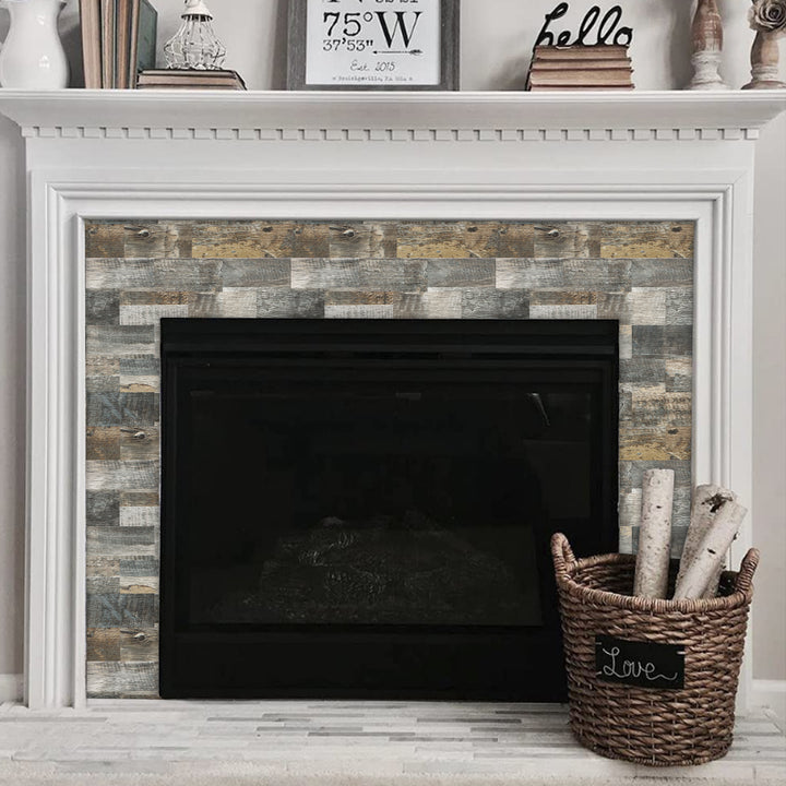 12" X 12" Hellgraue U-Bahn-Fliese aus PVC mit Holzstruktur, Spritzschutz