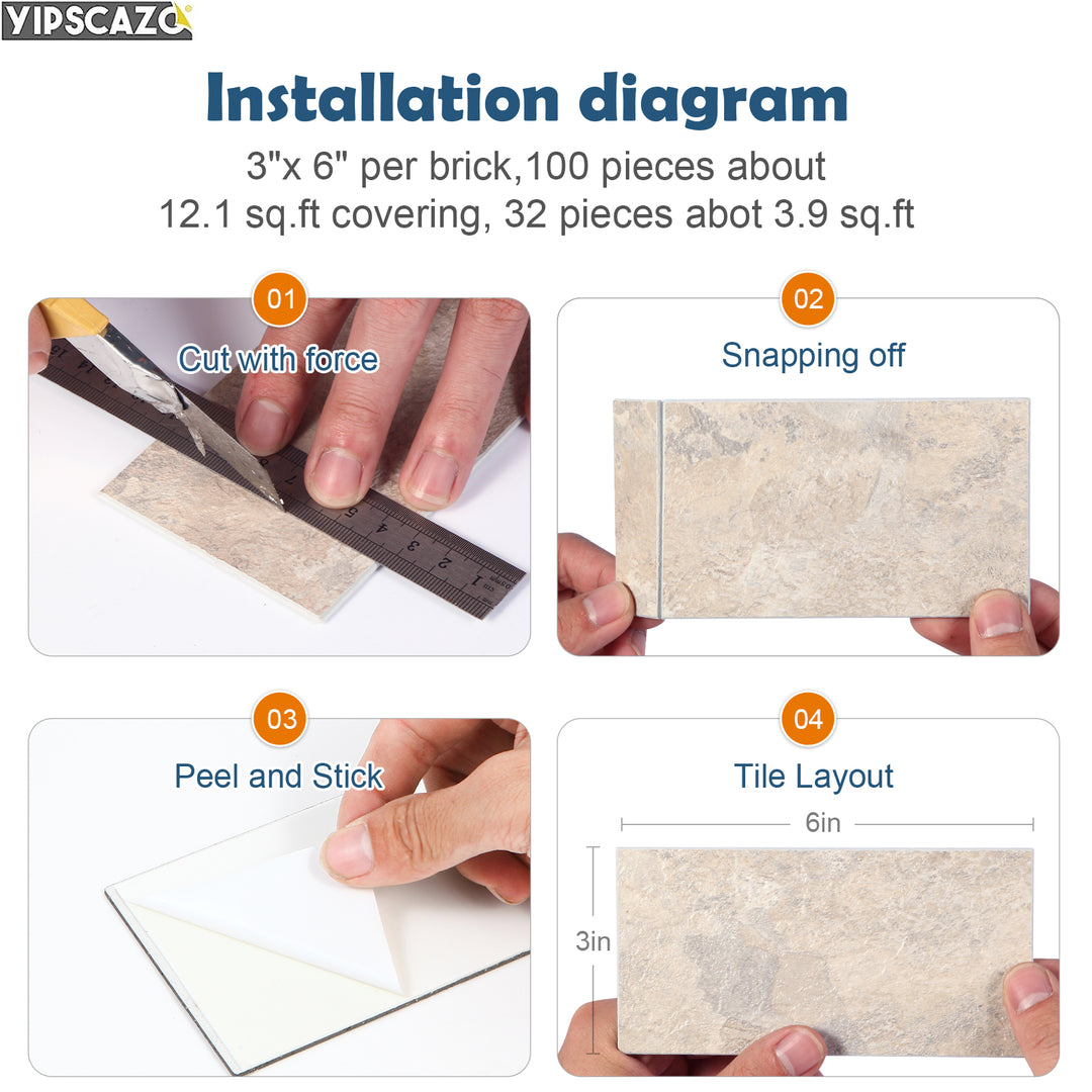 3" x 6" hautfreundliche Marmor-Spritzschutzfliese zum Abziehen und Aufkleben, halbmatte Ziegel-U-Bahn-Fliese
