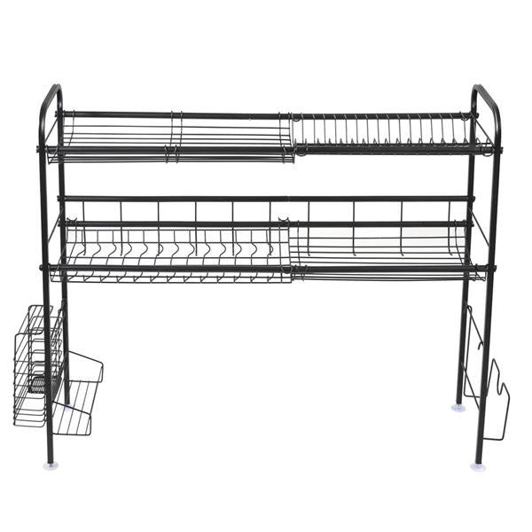 Stainless Steel Double Layer Kitchen Bowl Rack Shelf Black