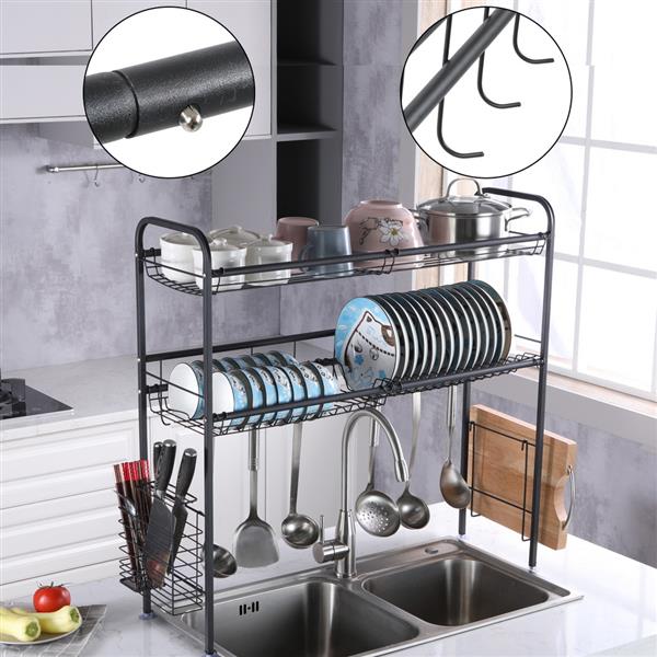 Stainless Steel Double Layer Kitchen Bowl Rack Shelf Black