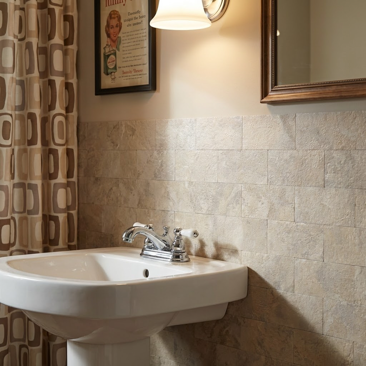 11.8" X 11.8" Beige Stone Rock Peel and Stick Subway Backsplash Tile