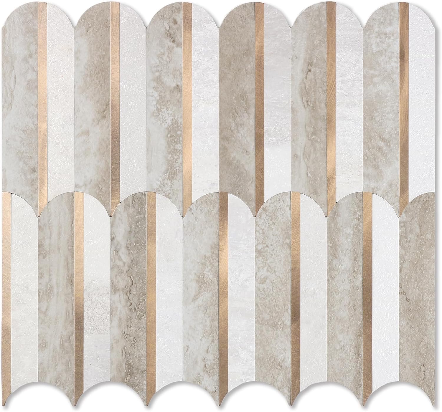 Beige Slate Pure White  Gold Fish Scale Peel and Stick Tiles