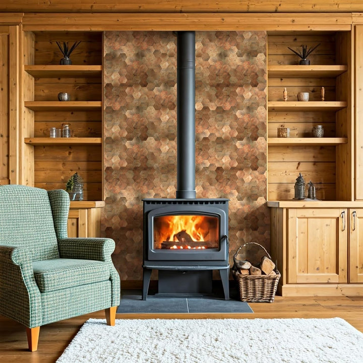 hexagon tile stick on fireplace