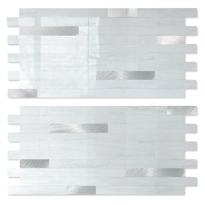 White With Grey  Backsplash Linear Blend Tile