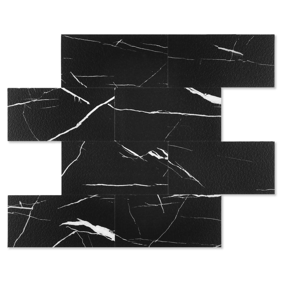 Black Marquina Peel and Stick Subway Backsplash Tile
