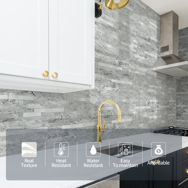 12" X 12" Polierte graue abziehbare und aufklebbare Backsplash-Linear-Blend-Fliese