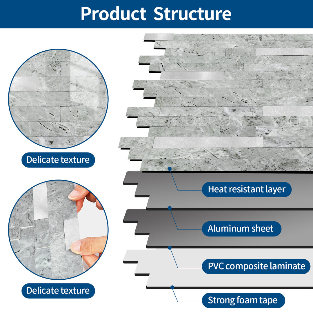 12" X 12" Polierte graue abziehbare und aufklebbare Backsplash-Linear-Blend-Fliese