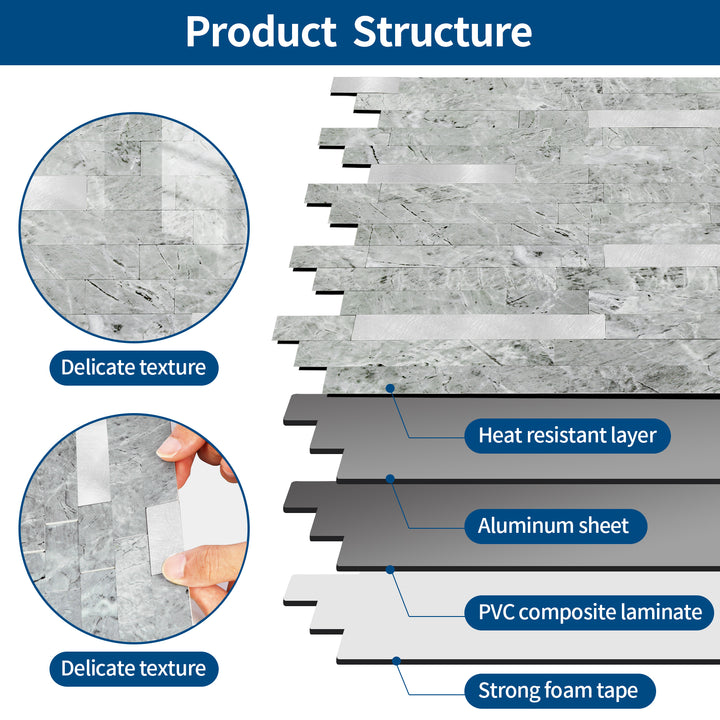 12" X 12" Polierte graue abziehbare und aufklebbare Backsplash-Linear-Blend-Fliese
