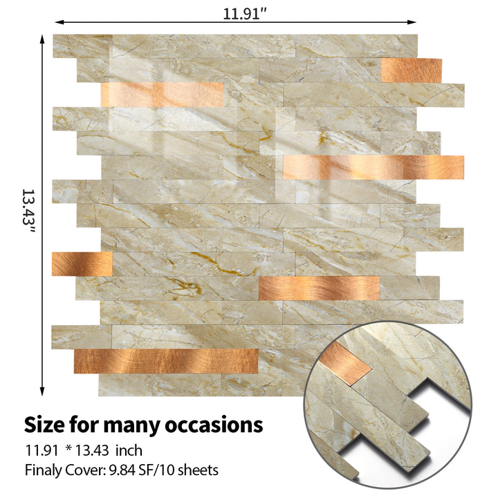 12" X 12" Polierte Beige Abziehen und Aufkleben Backsplash Linear Blend Fliesen
