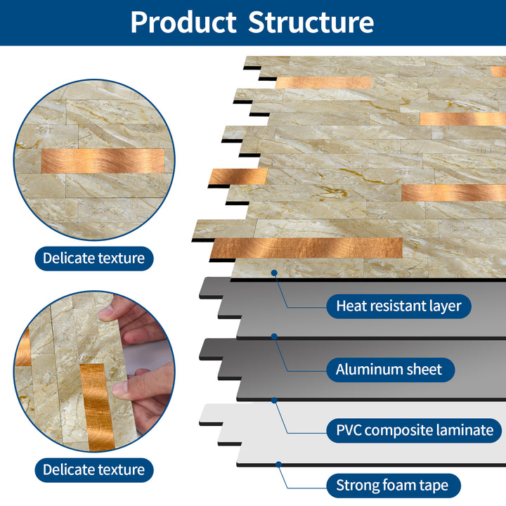 12" X 12" Polierte Beige Abziehen und Aufkleben Backsplash Linear Blend Fliesen