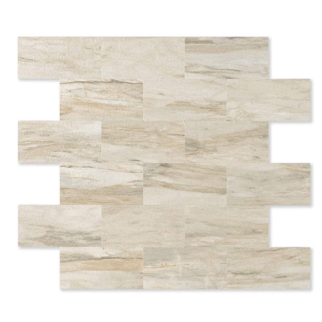 12" X 12" Light Beige Stone Peel and Stick Subway Tile Wall Decor