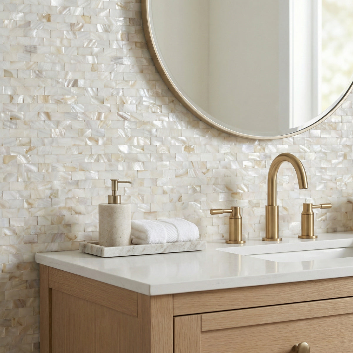 shell mosaic tile stick on bathroom