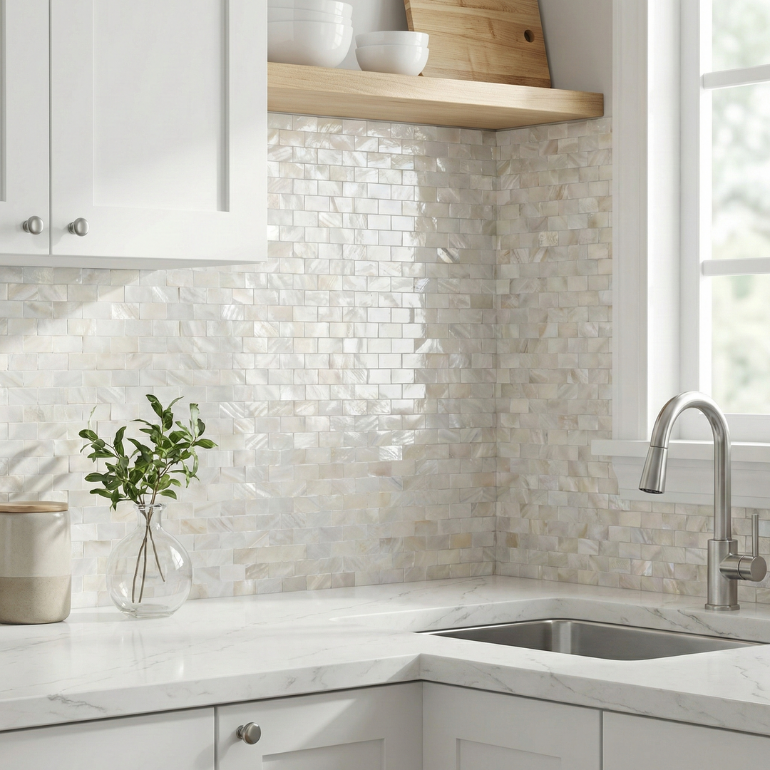shell mosaic tile stick on kitchen