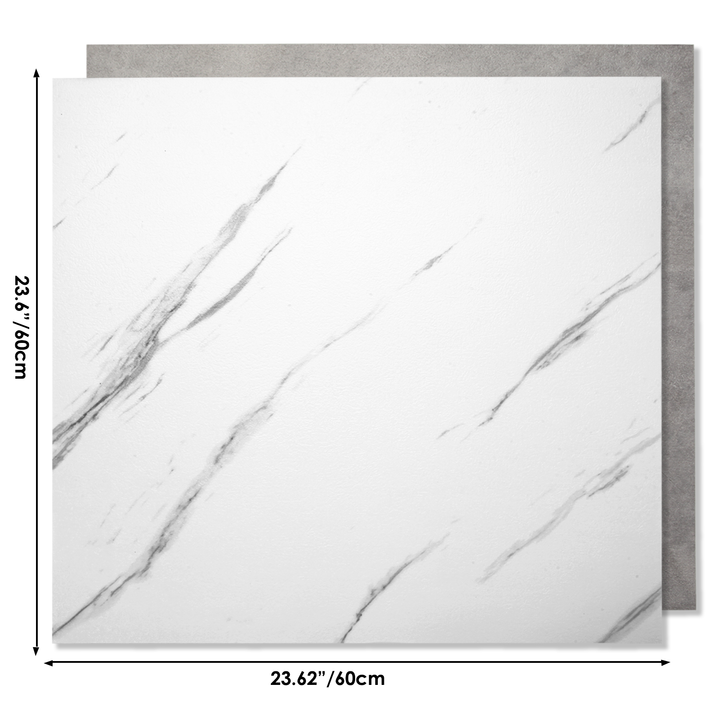 23.62" X 23.62" Peel and Stick Floor Tile, White Marble Waterproof Vinyl Floor Tiles