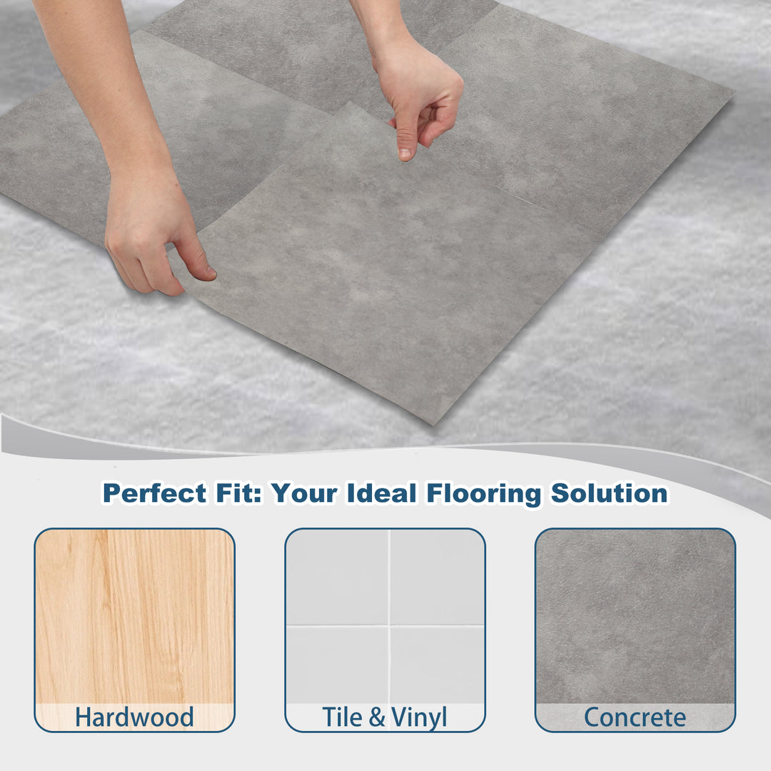 23.62" X 23.62" Peel and Stick Floor Tile, Gray Marble Waterproof Vinyl Floor Tiles