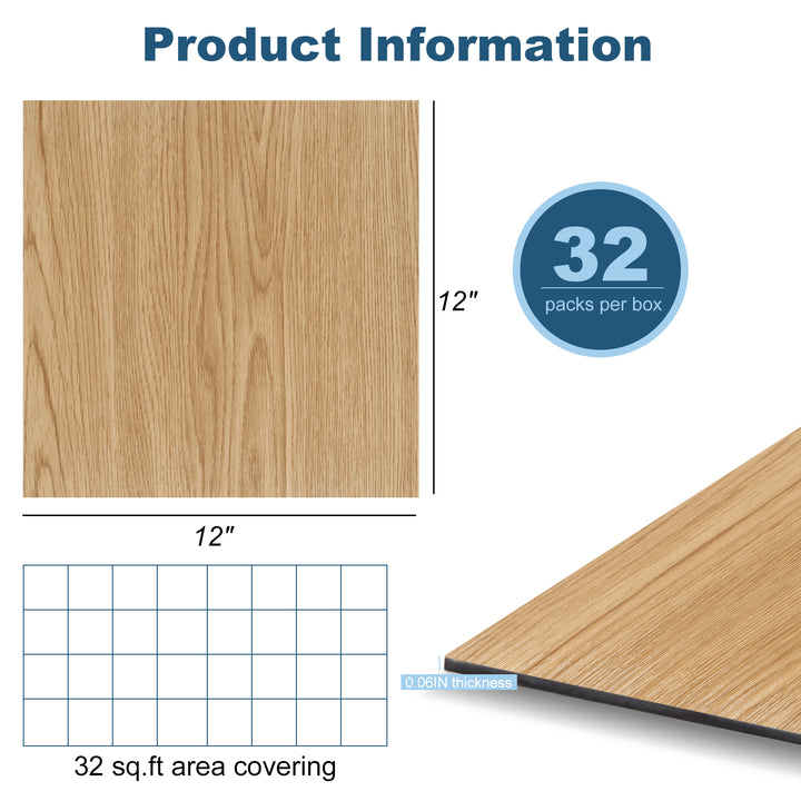 Size chart for self-adhesive floor tiles