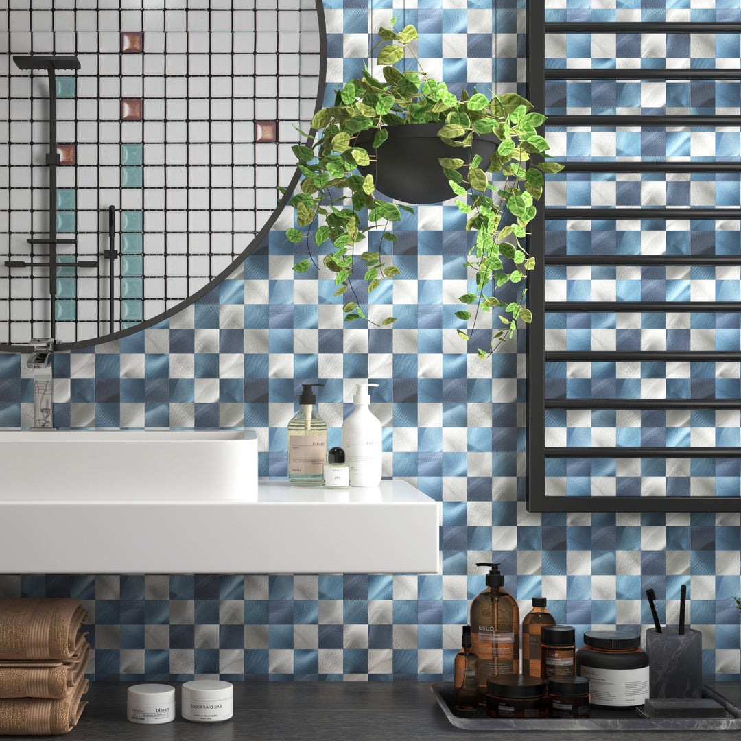 metal tile bathroom backsplash