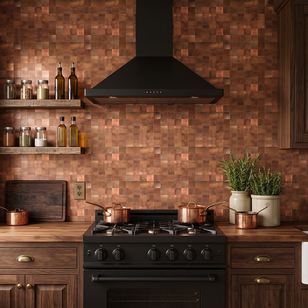 copper tile stick on kitchen