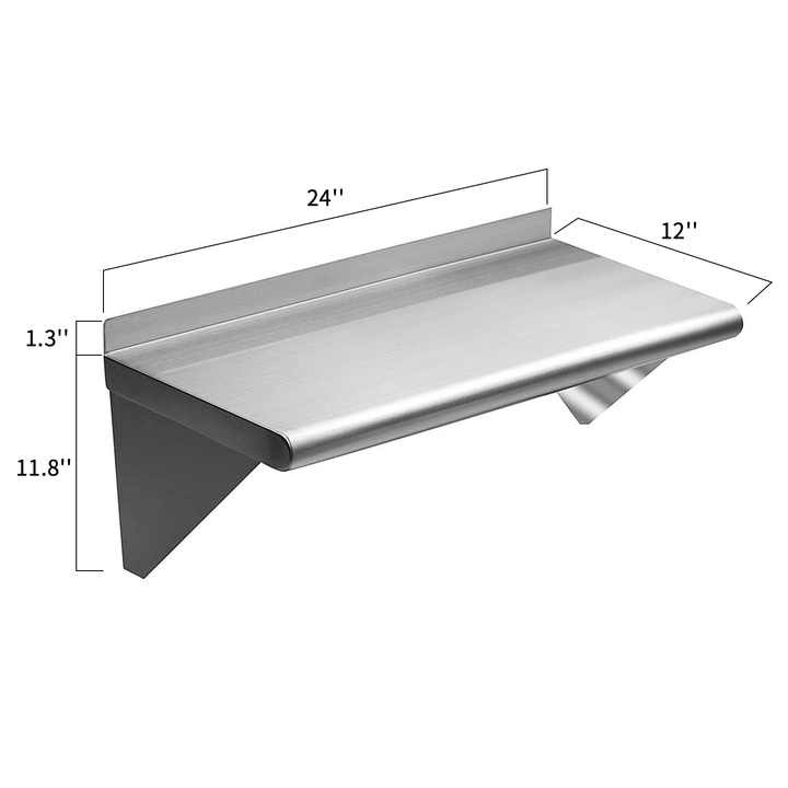 Edelstahlregal 12 x 24 Zoll, 250 lb, schwebendes Wandregal für Restaurant, Küche, Zuhause und Hotel 